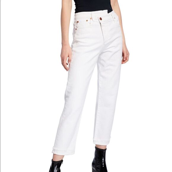 ALICE + OLIVIA JEANS Amazing Asymmetrical Slim Straight Crossover Jeans - Picture 1 of 8